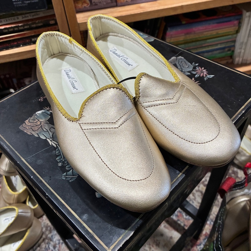 DANIEL GREEN WOMEN'S MEG GOLD COLOR LEATHER SLIP-ON SLIPPERS view sizes